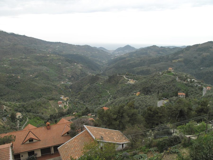 View from Perinaldo over the Ligurian landscape to the sea