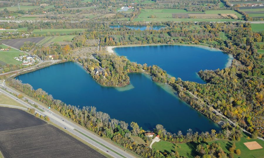 Aerial view of the Langwieder lakes area from the south