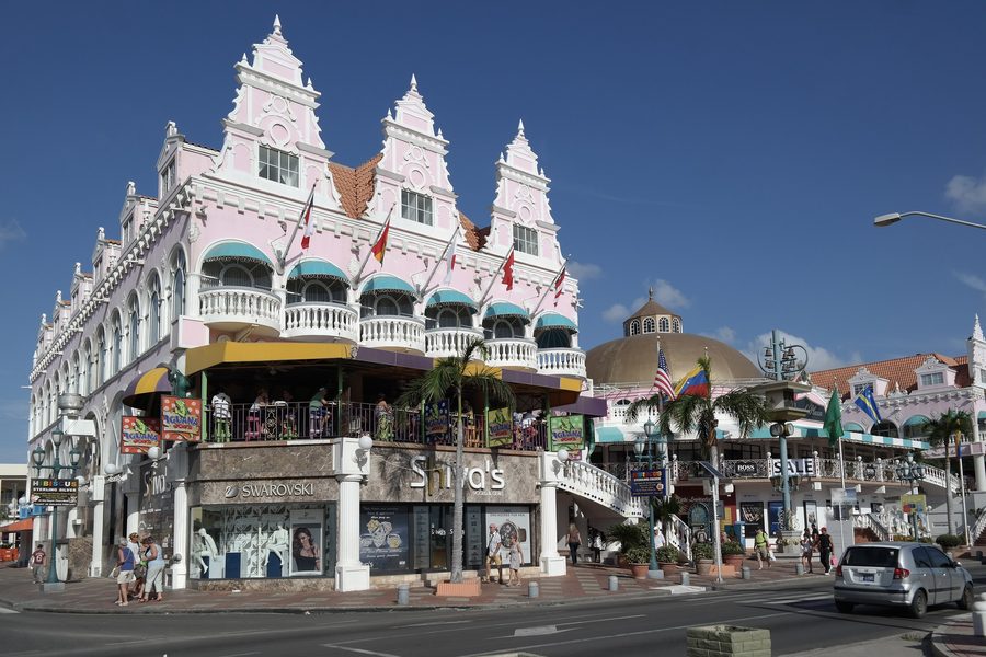 Oranjestad on Aruba with a colonial city backdrop