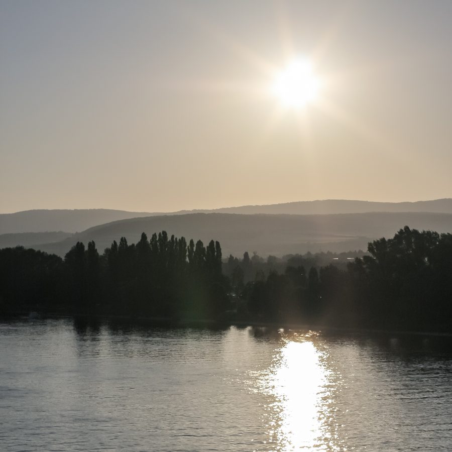Rhine, Rheingau, and Taunus near Schierstein in backlight