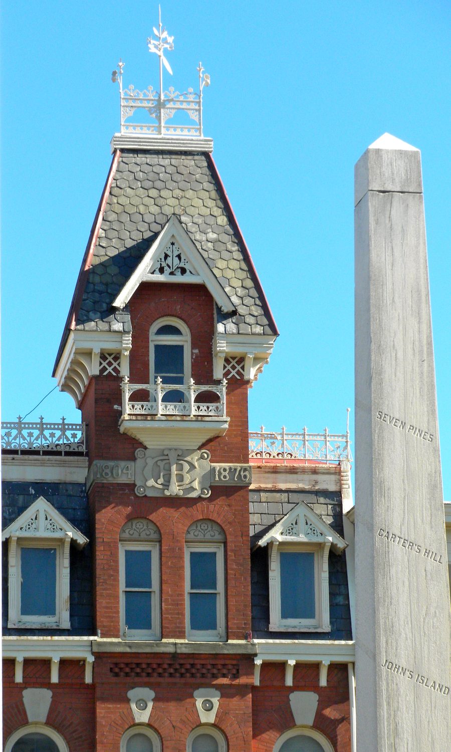 Historic building and Civil War Memorial in downtown Doylestown, Pennsylvania