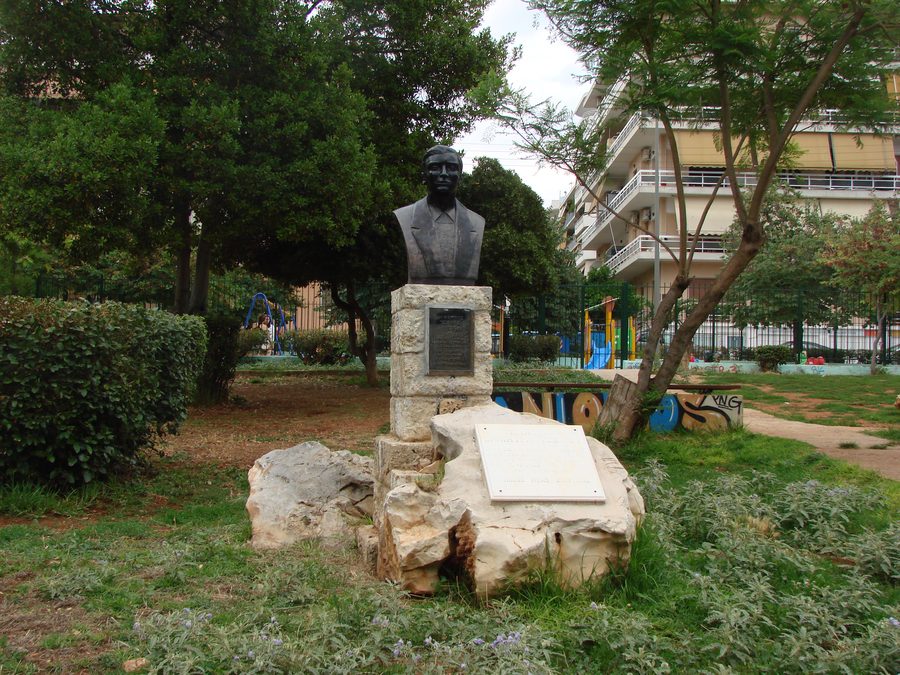 Monument to Dimitris Tzemos on Dimitris Tzemos Square in Nea Smyrni, Greece