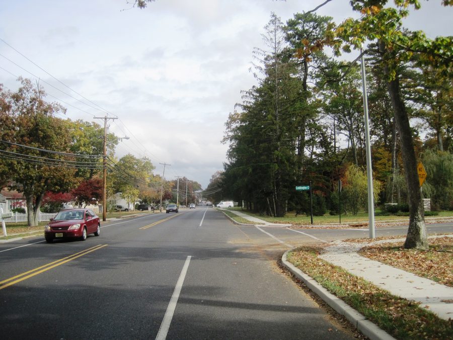 Road view in Land of Pines, an unincorporated community within Howell Township, New Jersey