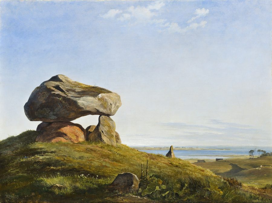 Painting of an ancient burial mound at Raklev on Refsnæs