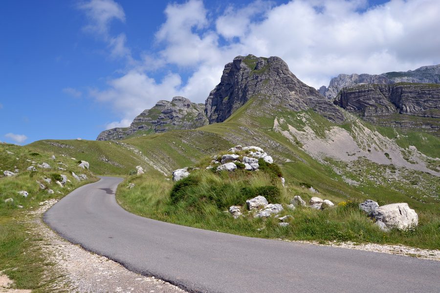 Durmitor Mountains in Montenegro with the P-14 road and Uvita Greda
