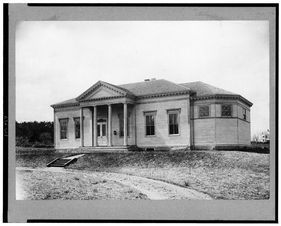 Exterior of Cliff Rodger's Free Public Library in Marshfield Hills, Massachusetts