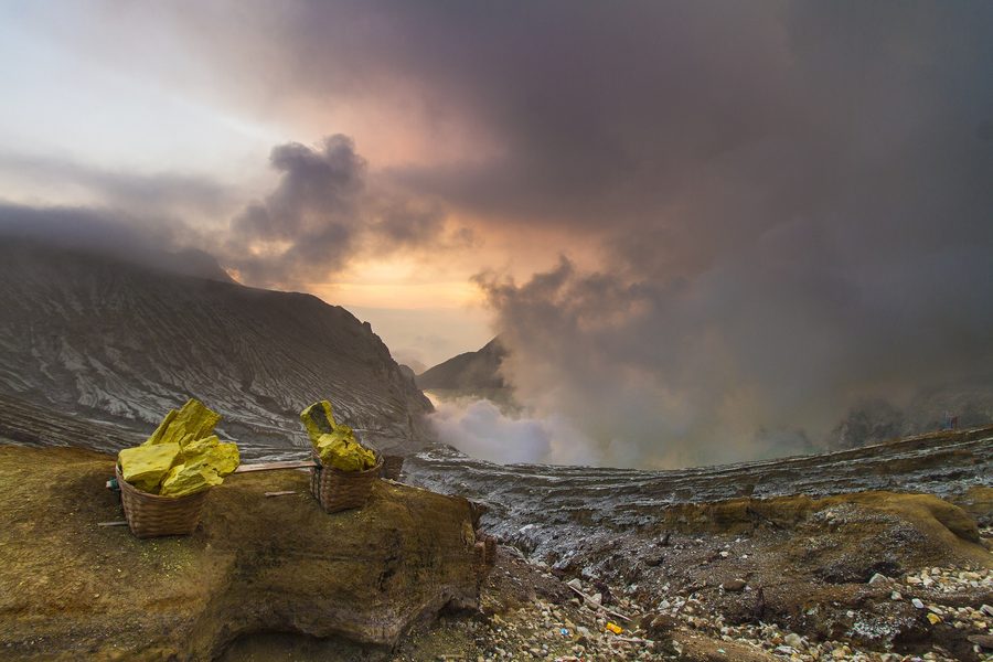 Crater of Mount Ijen in East Java, Indonesia