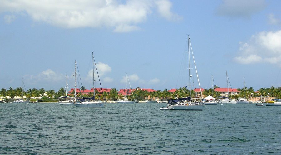 Houses and sailboats on the coast of Sint Maarten