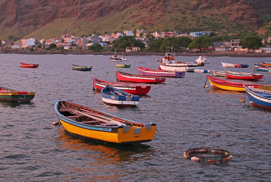 Small fishing boats in the harbor of Tarrafal on São Nicolau