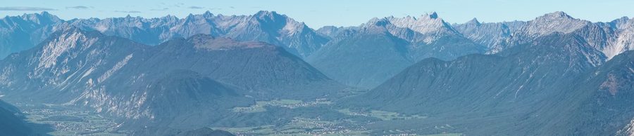 Panoramic view of Obsteig and the Mieminger Plateau with Tschirgant, Simmering, and the Lechtal Alps