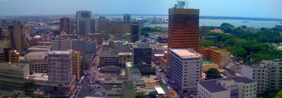 Abidjan with lagoons and cityscape