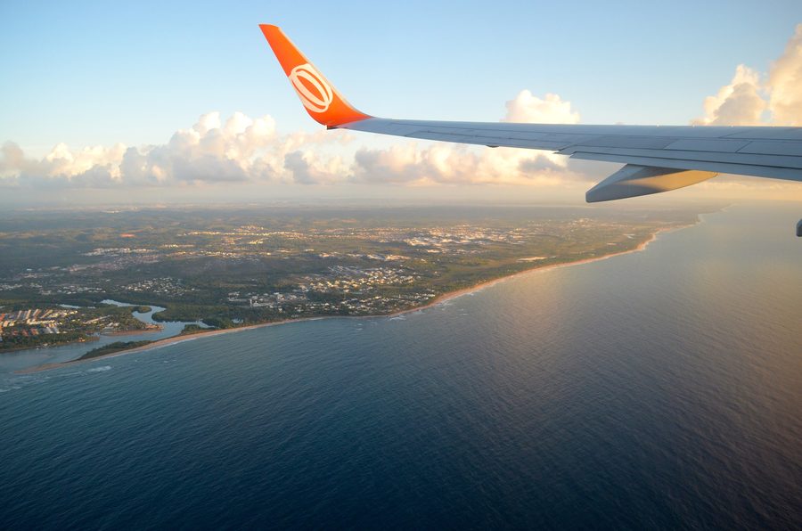 Aerial view of the coast of Lauro de Freitas with the mouth area of the Rio Joanes