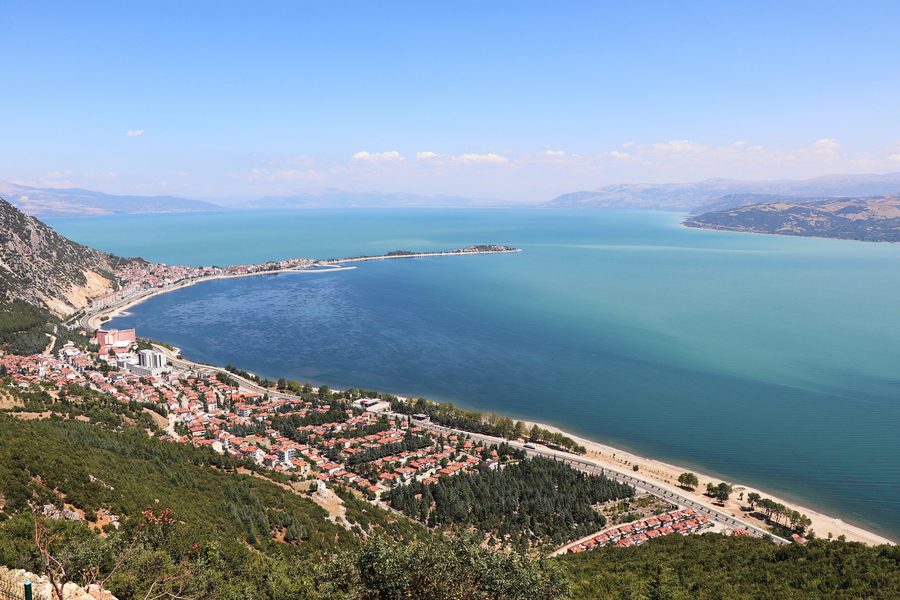 View of EÄŸirdir town and Lake EÄŸirdir, known as the Seven-colour Lake, in Isparta province