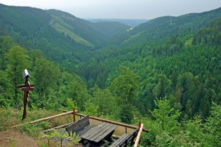 Blick von der Teufelskanzel bei Piesau ins Arnsbachtal im Naturpark Thüringer Schiefergebirge/Obere Saale