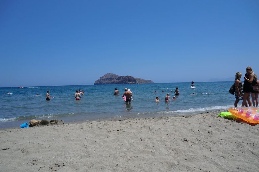 The small island Agii Theodori off the coast of Platanias, Crete