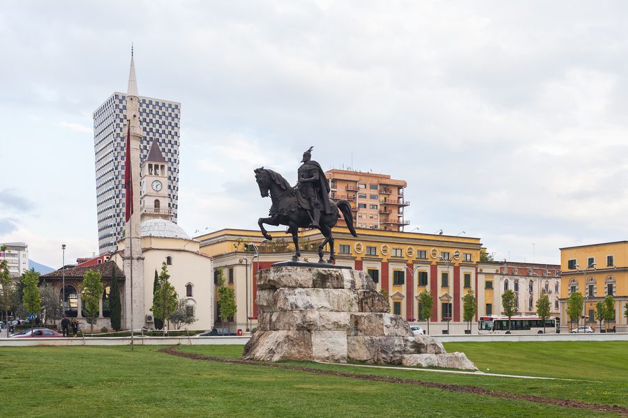 Skanderbeg Monument in central Tirana.