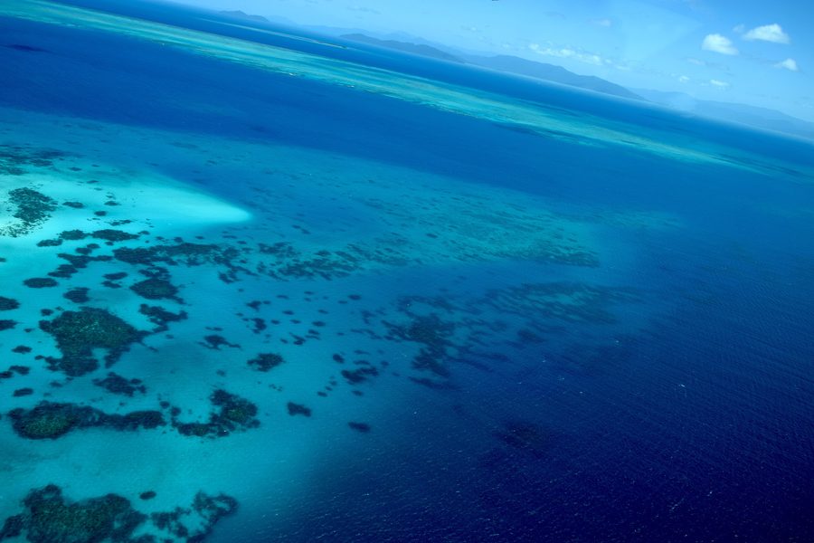 Aerial view of the Great Barrier Reef in Queensland