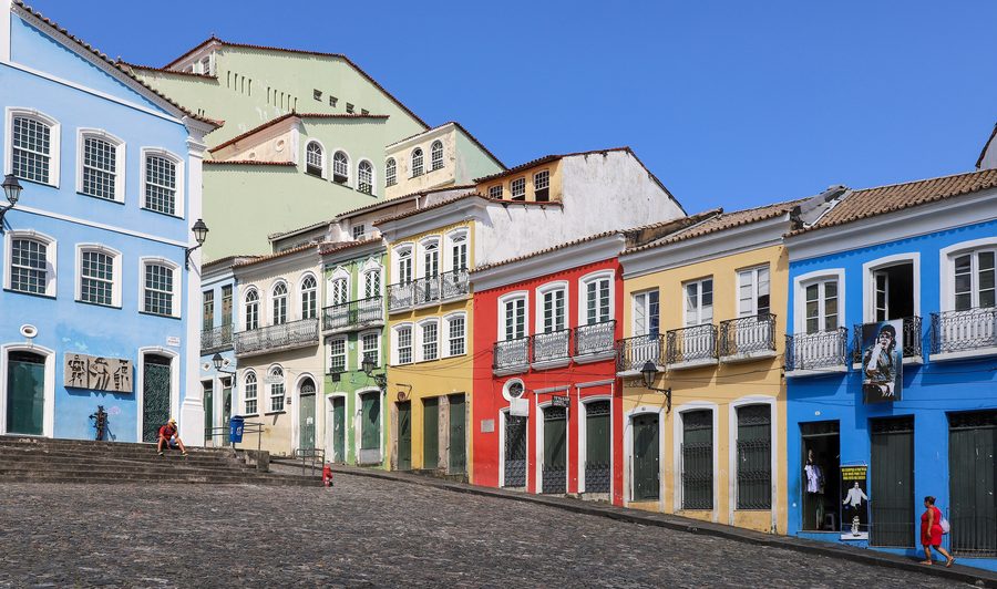 Colorful historic houses at Largo do Pelourinho in Salvador, Bahia