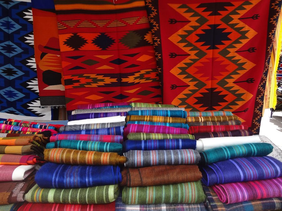 Stalls at the handicrafts market in Otavalo in the Andes