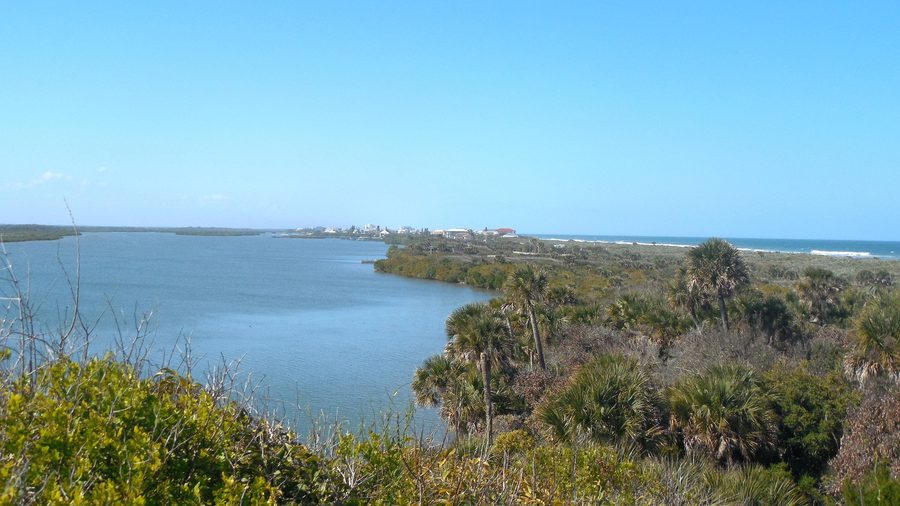 Northerly view of New Smyrna Beach, Florida, from the inlet