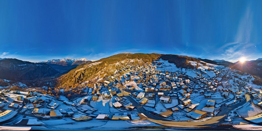Aerial view of Visperterminen in the Valais mountains.