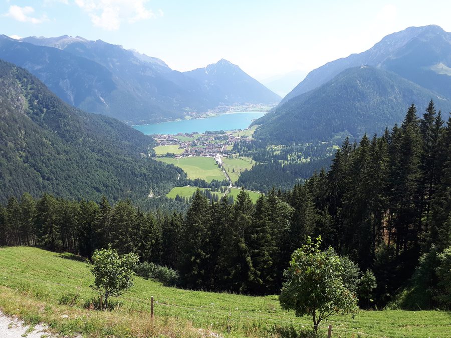 View of Lake Achensee near Pertisau with mountain scenery.