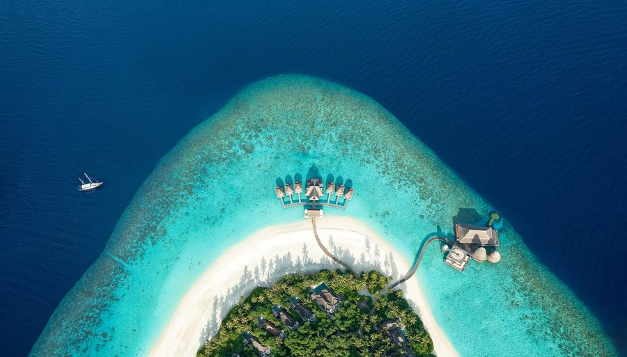 Aerial view of an island in the Maldives