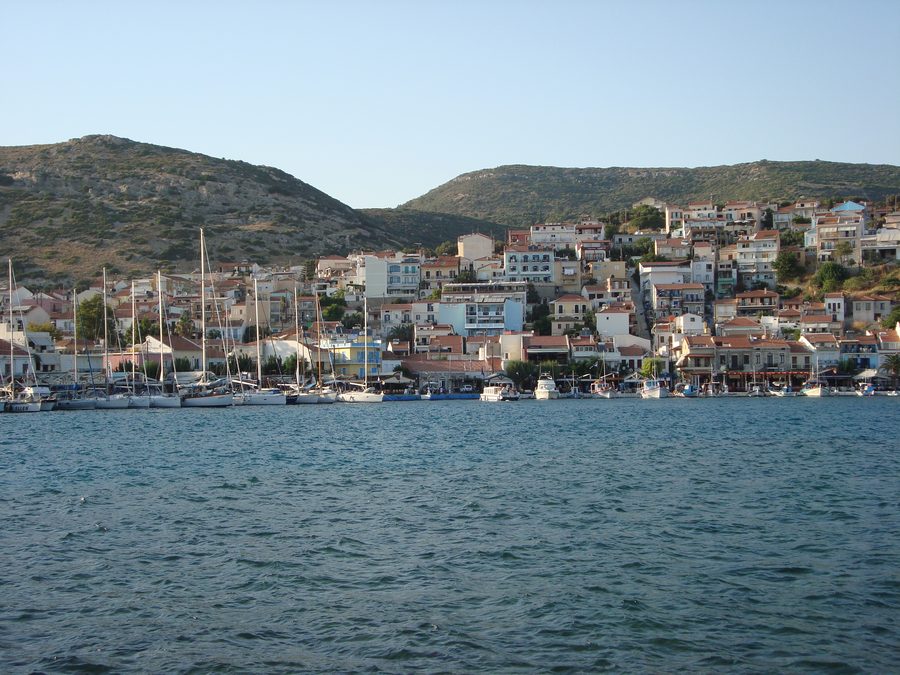 Harbor of Pythagorio on Samos with buildings by the water