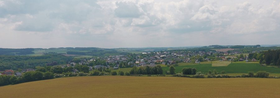 Aerial view of Arzfeld in the Eifel with rural surroundings