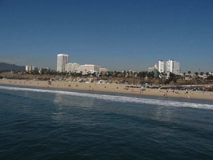 View from the Santa Monica Pier over Santa Monica Beach and the Pacific coast