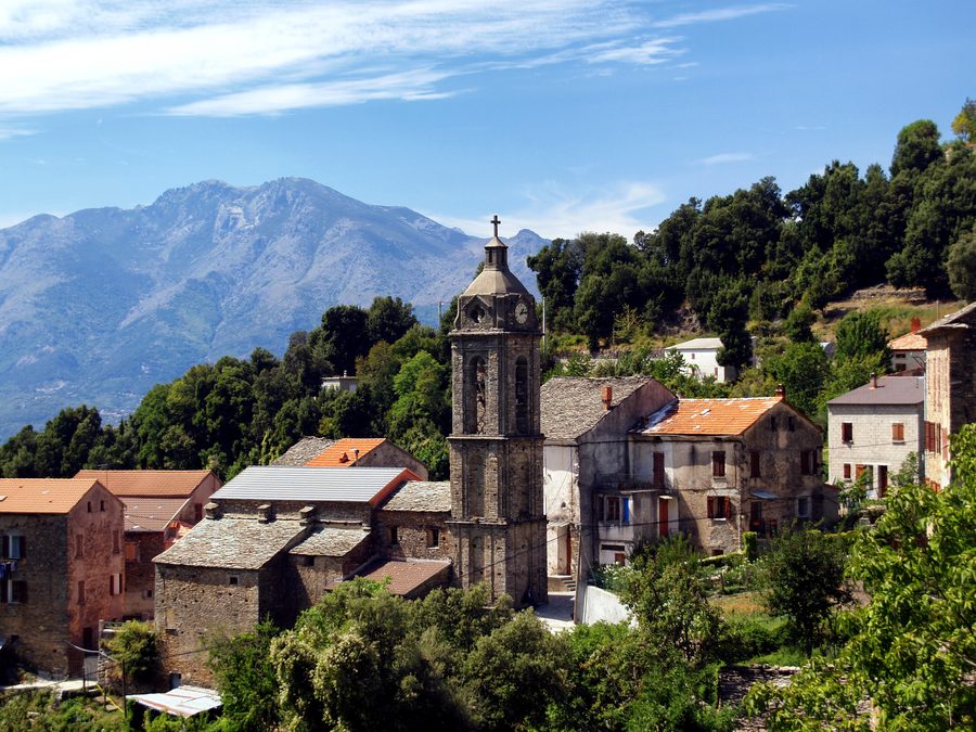 Bell tower of the Church of Saint-Césaire in Bustanico