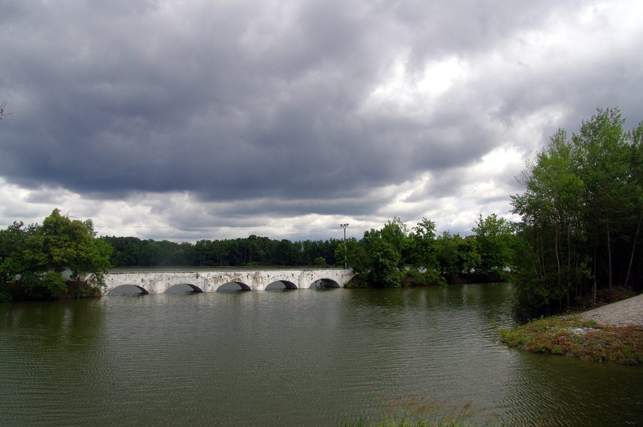 Pond landscape with a bridge in South Bohemia