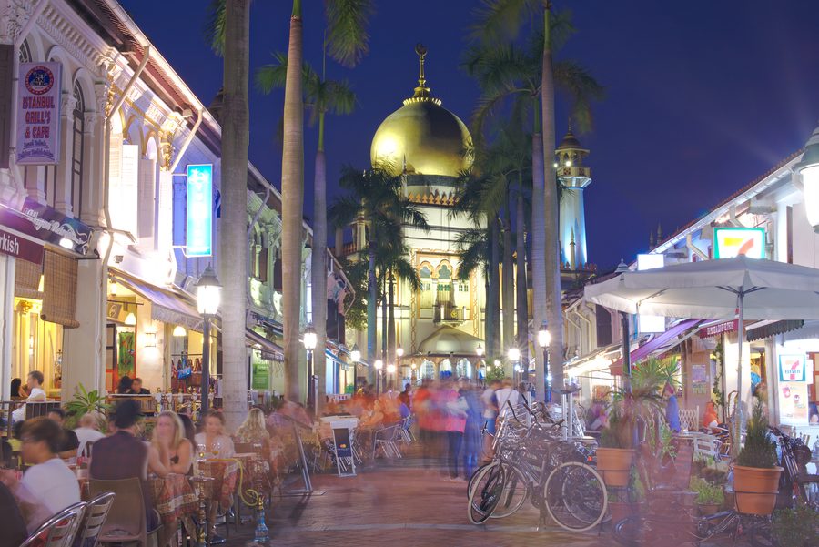 Sultan Mosque and Bussorah Street in Kampong Glam, Singapore