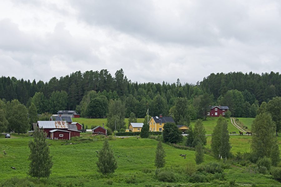 Buildings northwest of the bridge in Vindeln, Västerbotten County, Sweden