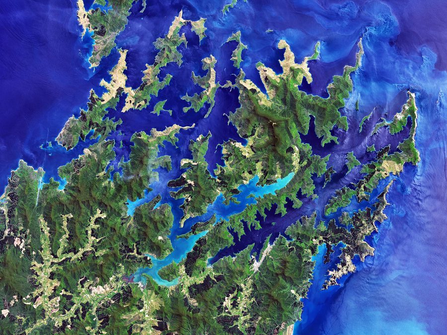 Landscape of the Marlborough Sounds on the South Island of New Zealand