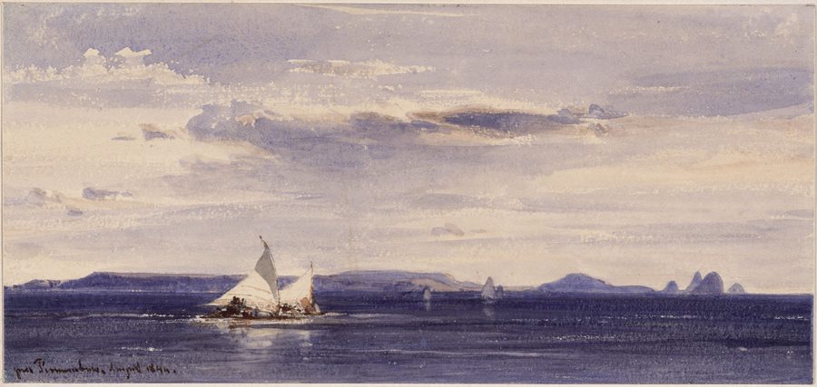 Historic view from the sea toward the coast near Recife