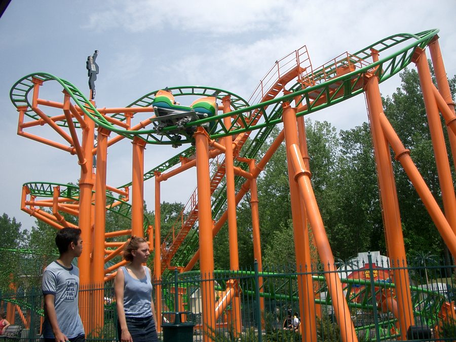 Pandemonium roller coaster at Six Flags New England