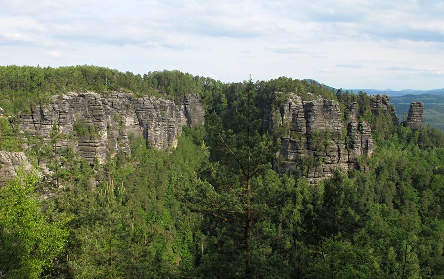 Sandstone rock formations around Pravčická brána in Bohemian Switzerland.