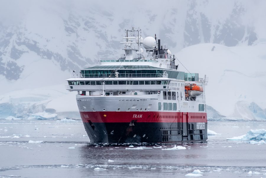 Expedition ship at a station in Antarctica