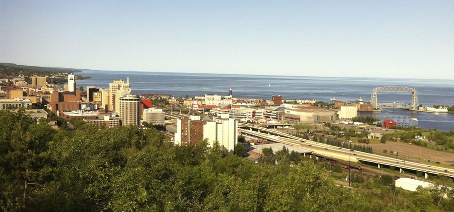 Downtown Duluth and the shoreline of Lake Superior