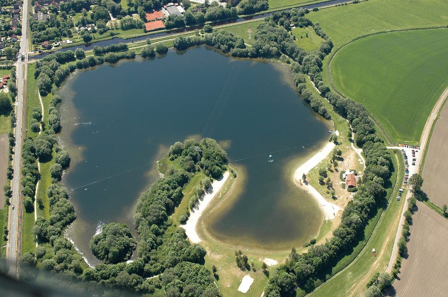 Aerial view of the Sander See in Sande in the district of Friesland