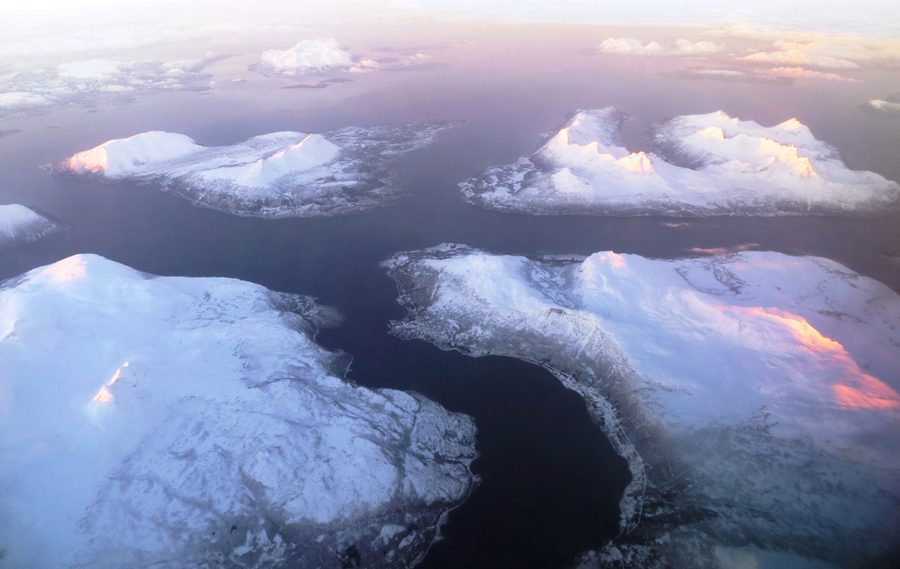 Aerial view of the islands of Rolla and Andørja in the fjord landscape of Ibestad