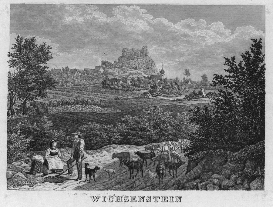 Historical depiction of Wichsenstein in Franconian Switzerland from 1834