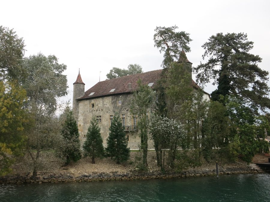 Zihl Canal near Thielle Castle in the region between Lake Neuchâtel and Lake Biel