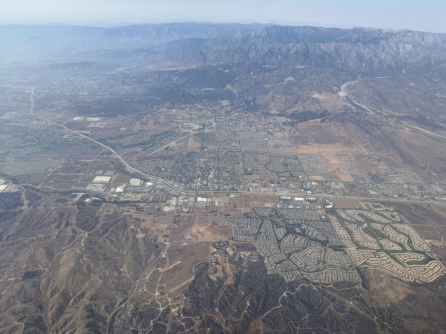 Aerial view of Beaumont and neighboring places in Riverside County, California