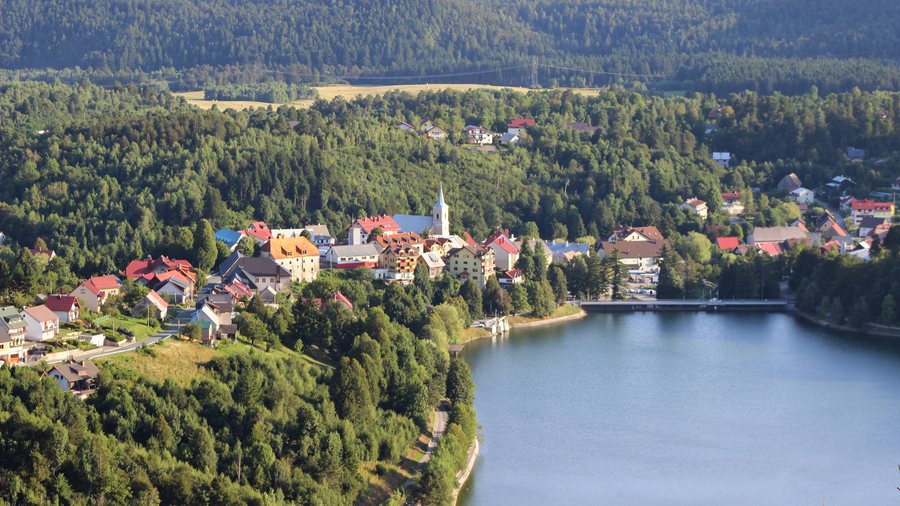 Fužine from Preradović Peak with Lake Bajer