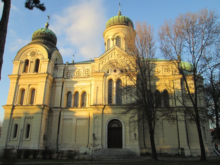 A view of the south facade and the central dome of Saint Demetrius Cathedral in the city of Vidin, 19.12.2021