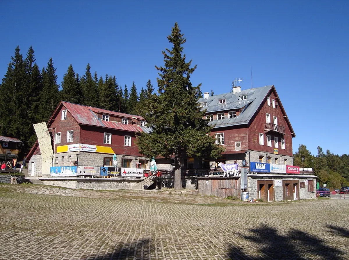 Berghütte with wooden facade on the forest edge